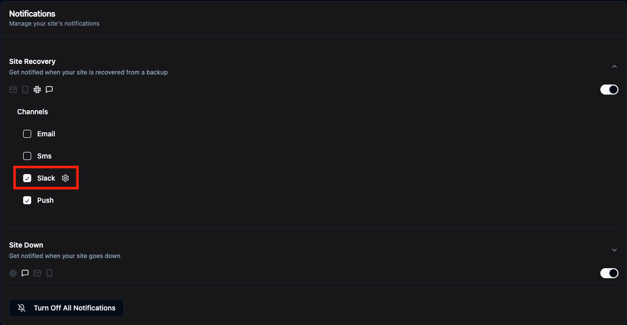 Slack notification settings