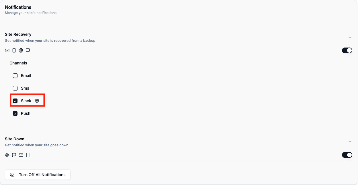 Slack notification settings